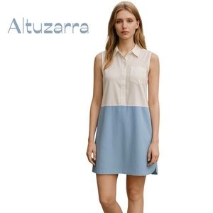 Altuzarra White Blue Drop Waist Dress Size M